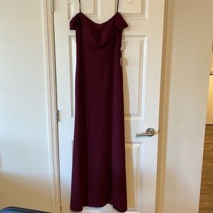 Maroon off the shoulder long dress with slit